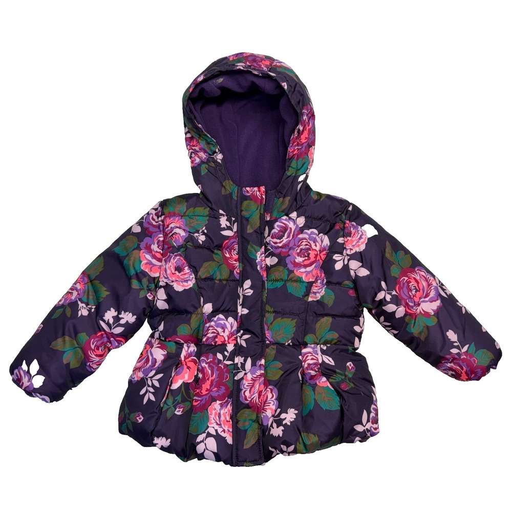 Cherokee Coat 18 Months Purple Floral Puffer Jacket Winter Coat Warm Cozy Hooded